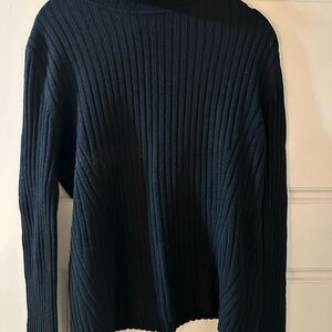 Takeout Black Ribbed Cowl Neck Sweater
